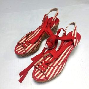 MONTEGO BAY Women's Red and White Striped Wedges Size 9.5M